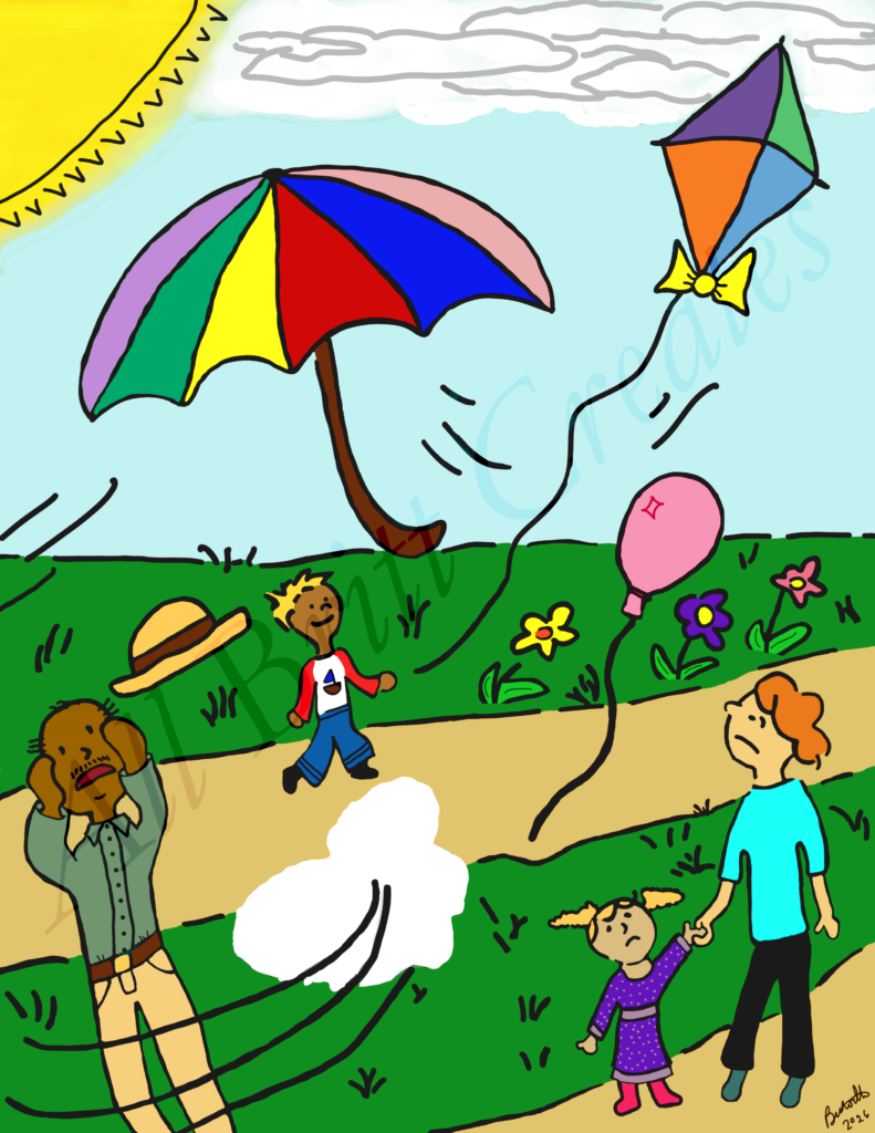 windy day in the park in color with watermark color test